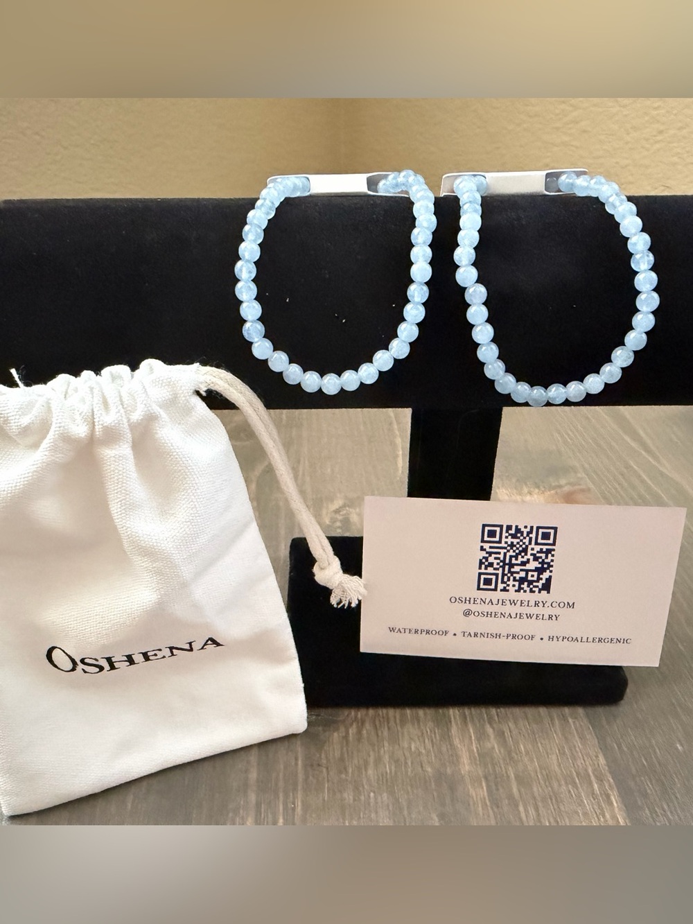Oshena Aquamarine Gemstone Stretch Bracelets Set of 2